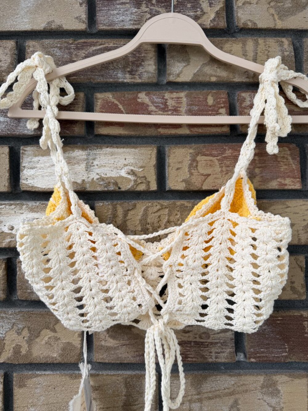 Free People Sweet On You Crochet Bra in Lemon L NWT - Picture 10 of 11